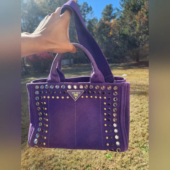 Prada Canapa Purple Cloth Bag - Picture 4 of 11